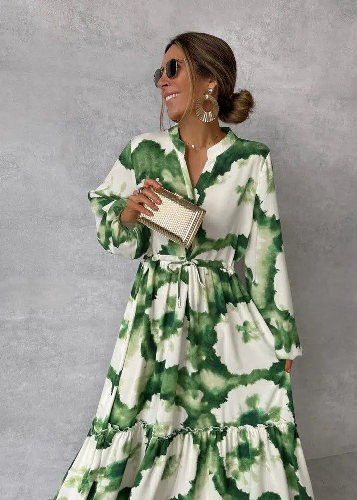 Patricia Robe Maxi Femme - Manches Longues, Col en V - Design Élégant et Fluide pour Événements Formels