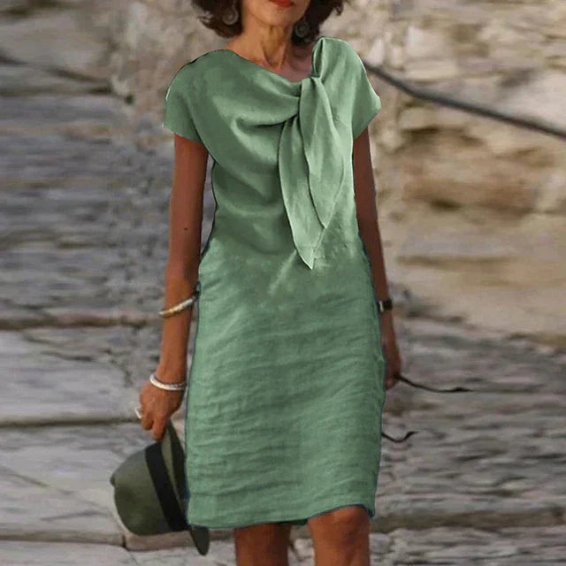 Vestido de lino Ava para mujer: nudo decorativo, estilo casual chic y ligereza natural