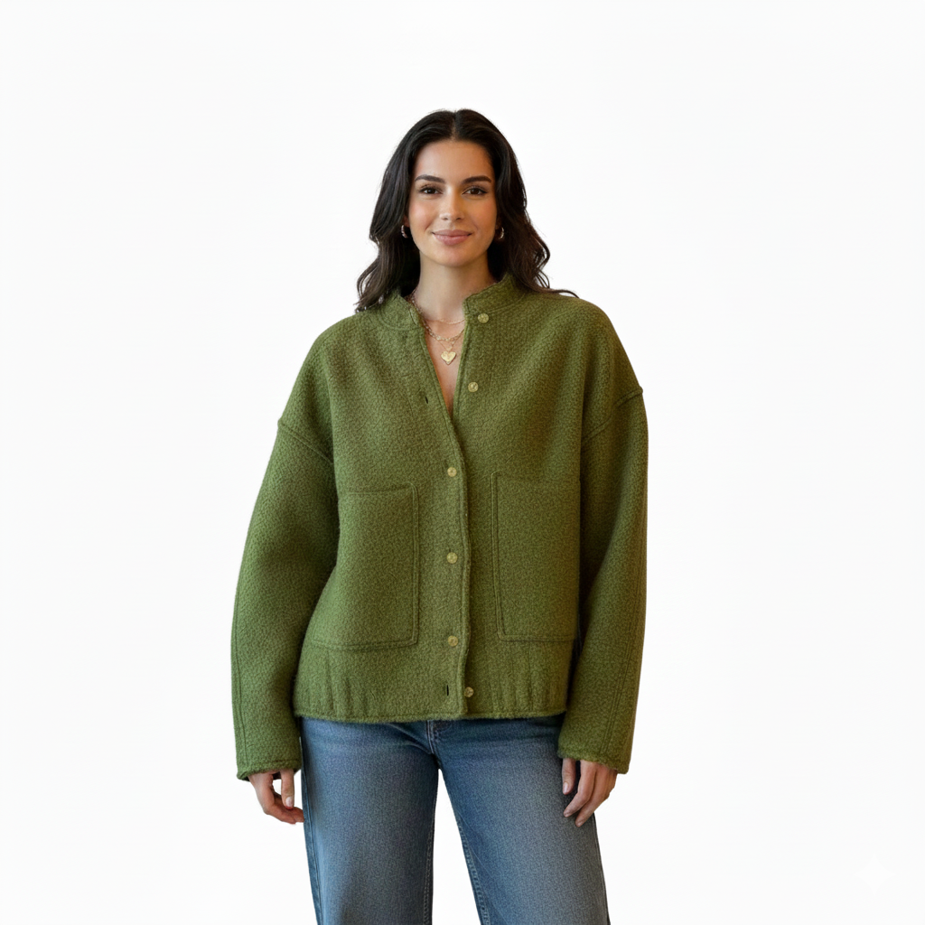 Chaqueta bomber oversize para mujer en bouclé – Chaqueta texturizada elegante y cómoda moderna