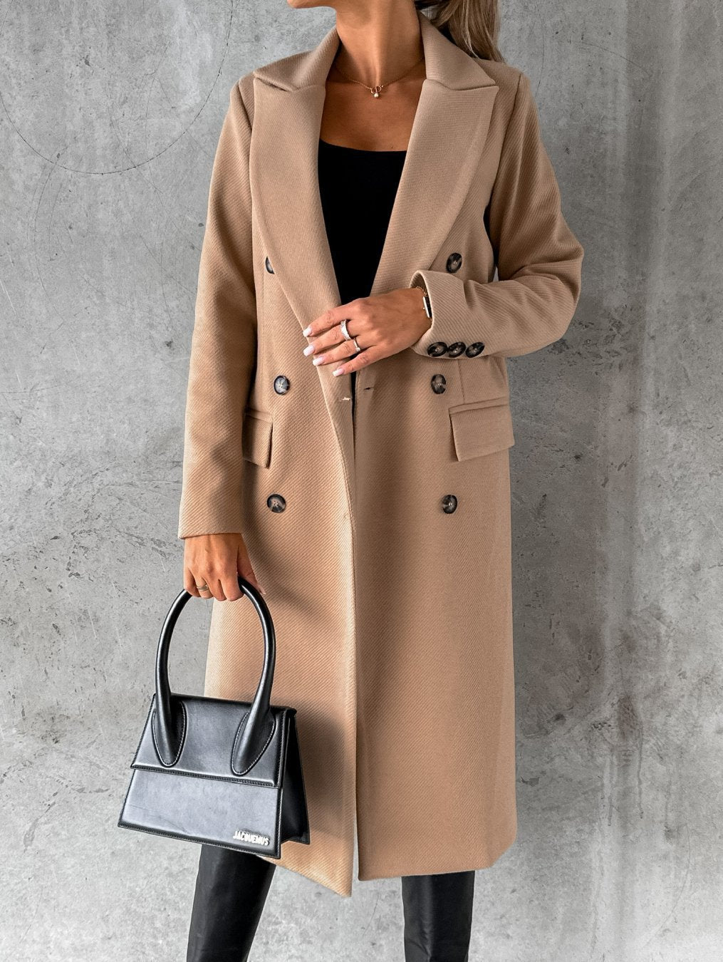 Georgia Manteau Long en Laine Mélangée pour Femme – Elegantes Design mit Notch-Revers in klassischen Winterfarben