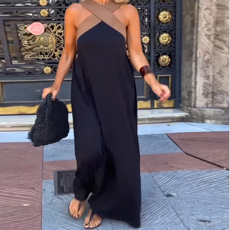 Sienna Robe Longue Femme – Élégante Robe d’Été à Bretelles Croisées & Coupe Décontractée