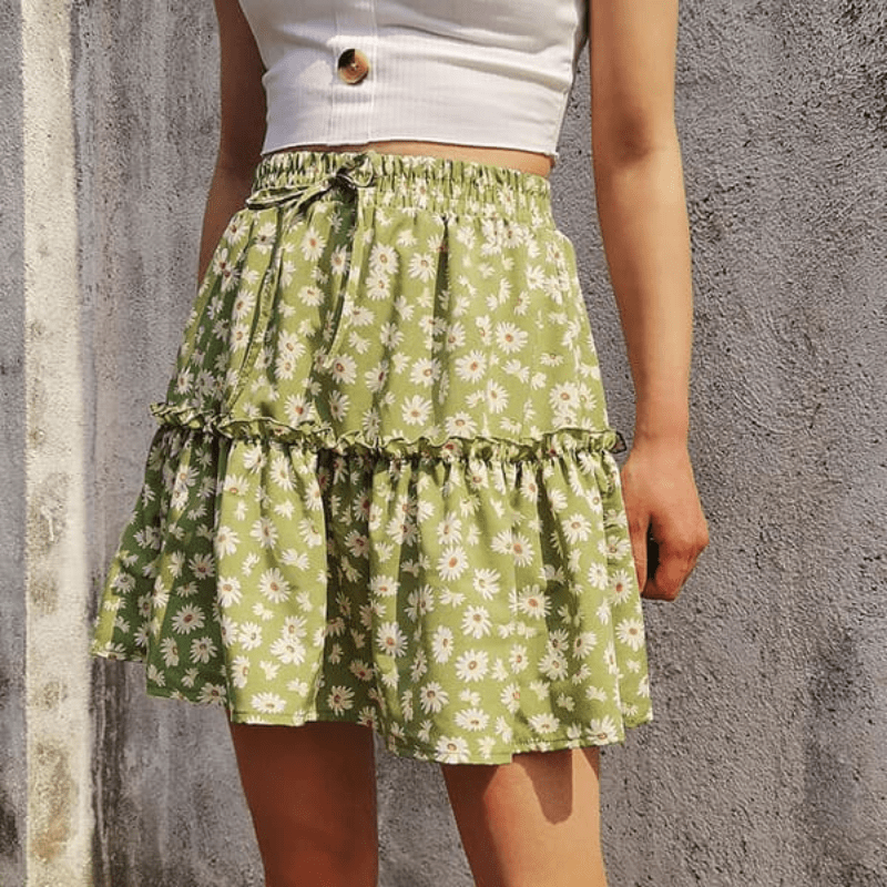 Wanda Jupe Courte Fleurie Looksy – Taille Haute Flatteuse & Volants Superposés Légers
