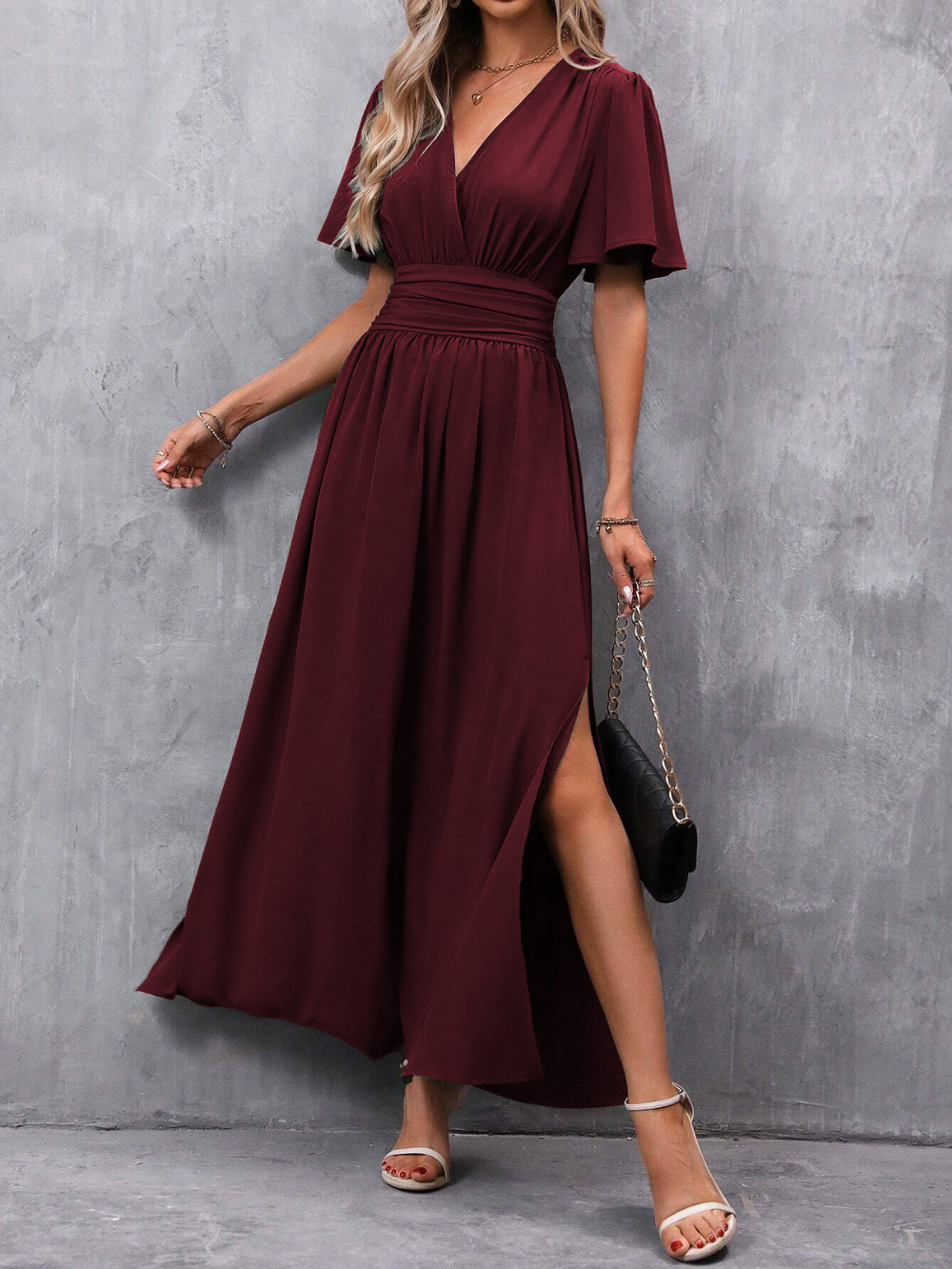 Eliza Robe Longue Femme – Robe Élégante avec Ceinture et Jupe Fluide pour Occasions de Luxe