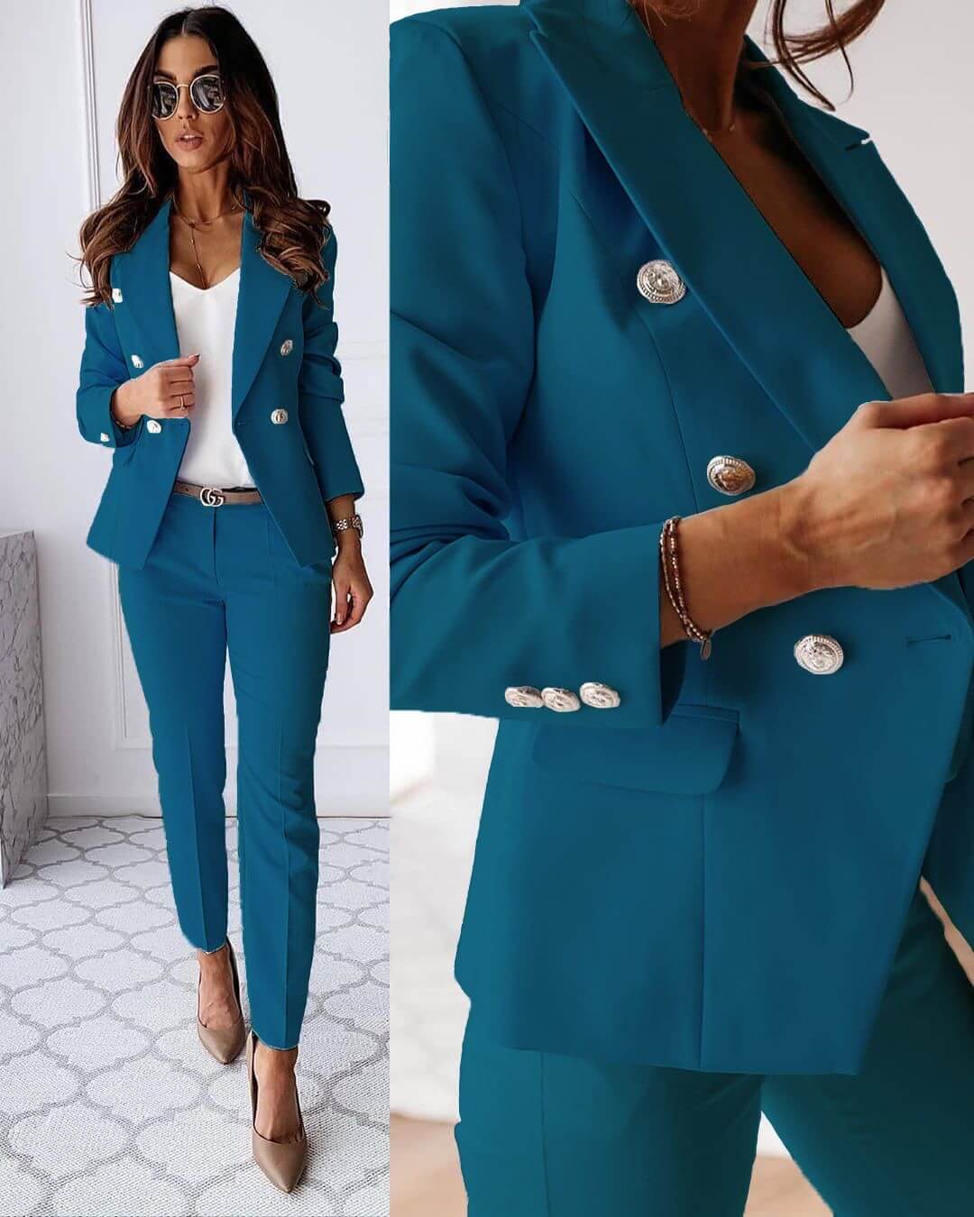 Elena Tailleur Mujer – Conjunto Moderno con Chaqueta Elegante y Pantalón Ajustado Chic