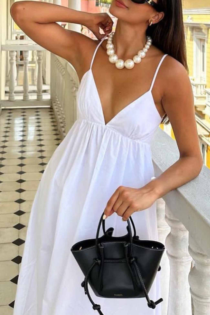 Vestido de mujeres de Jannie Women - Vestido de camión blanco con cuello V y espalda desnuda para la elegancia de verano