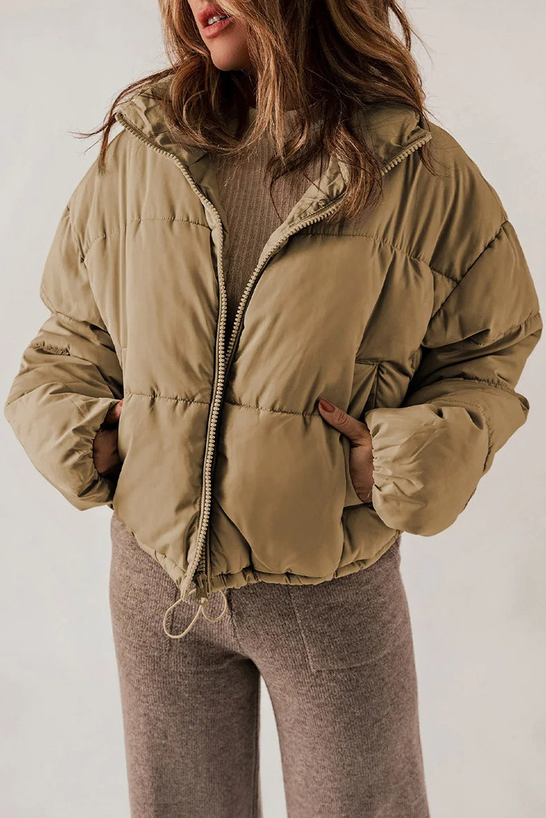 Mallory Short Puffer Jacket for Women – Oversized Winter Coat with Warm High Collar