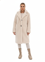 Ellen Manteau Teddy Lang Damen – Warme Beige Jacke mit Eleganter Passform & Weichem Komfort