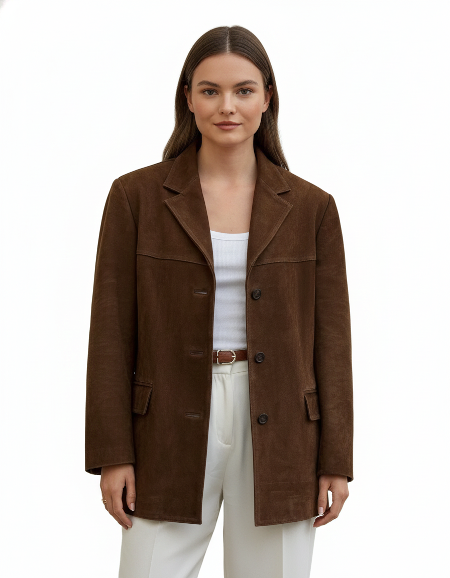 Marga Blazer en Suède Femme – Veste Chic Marron avec Coupe Moderne & Matière Extensible