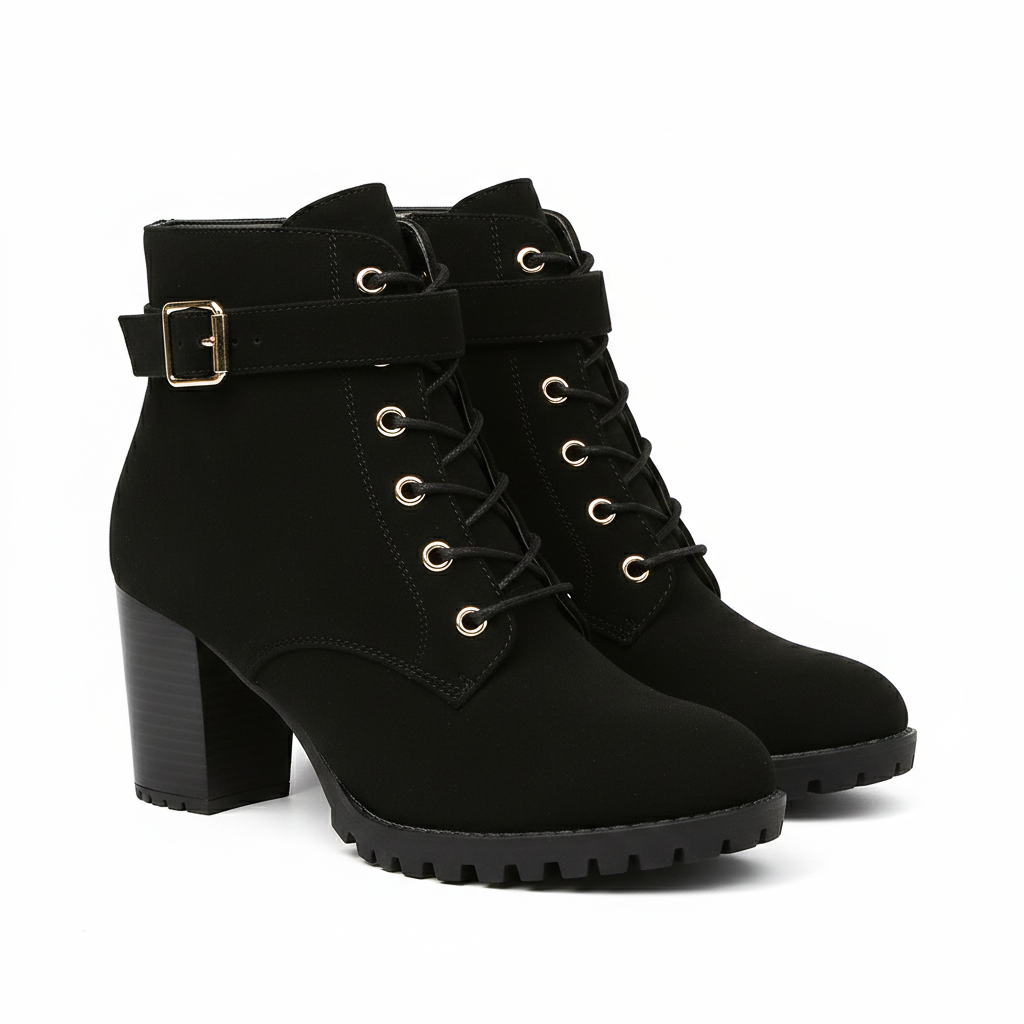 Luciana Bottines Femme Style Martin à Boucle Métallique – Talon Épais Confortable & Style Moderne