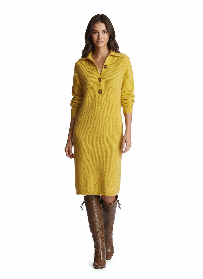 Vestido Midi Desiree para Mujer – Corte Cómodo con Botones en el Cuello Estilo Elegante Diario