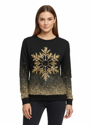 Trinity Pull de Noël Femme – Pull Festif en Maille avec Flocons Dorés Coupe Ample