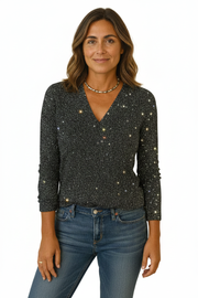 Zane Originální Dámská Halenka s Výstřihem do V – Lehká Elegantní Třpytivá Halenka pro Jaro a Léto