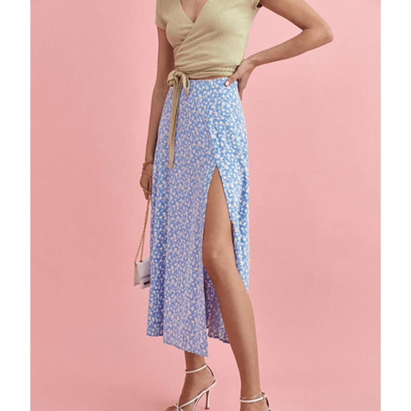 Falda de mujer Xaviera Long Looksy - cintura alta, luz de flores ligeras Luz