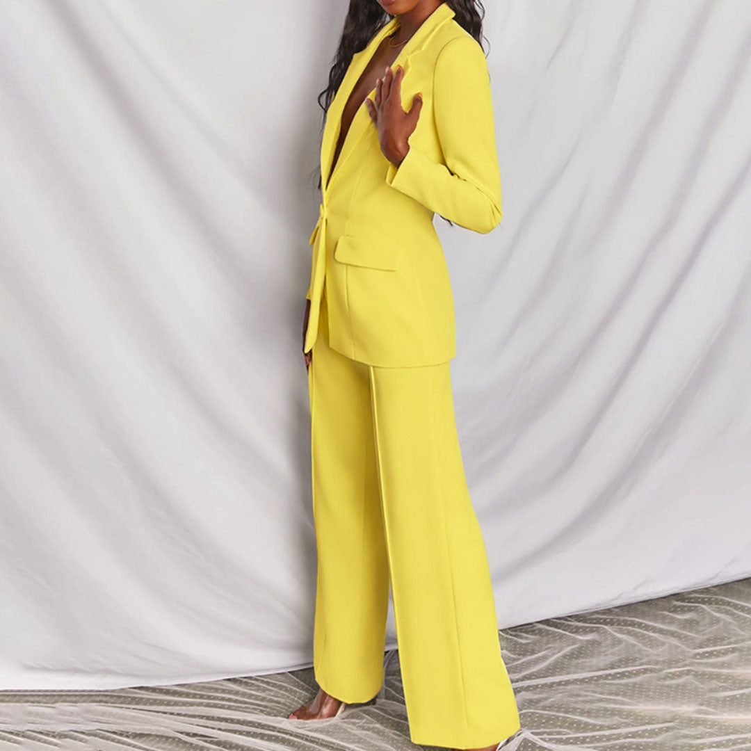 Aitana Ensemble Femme Blazer & Pantalon – Tenue Chic à Jambes Larges pour Bureau & Événements