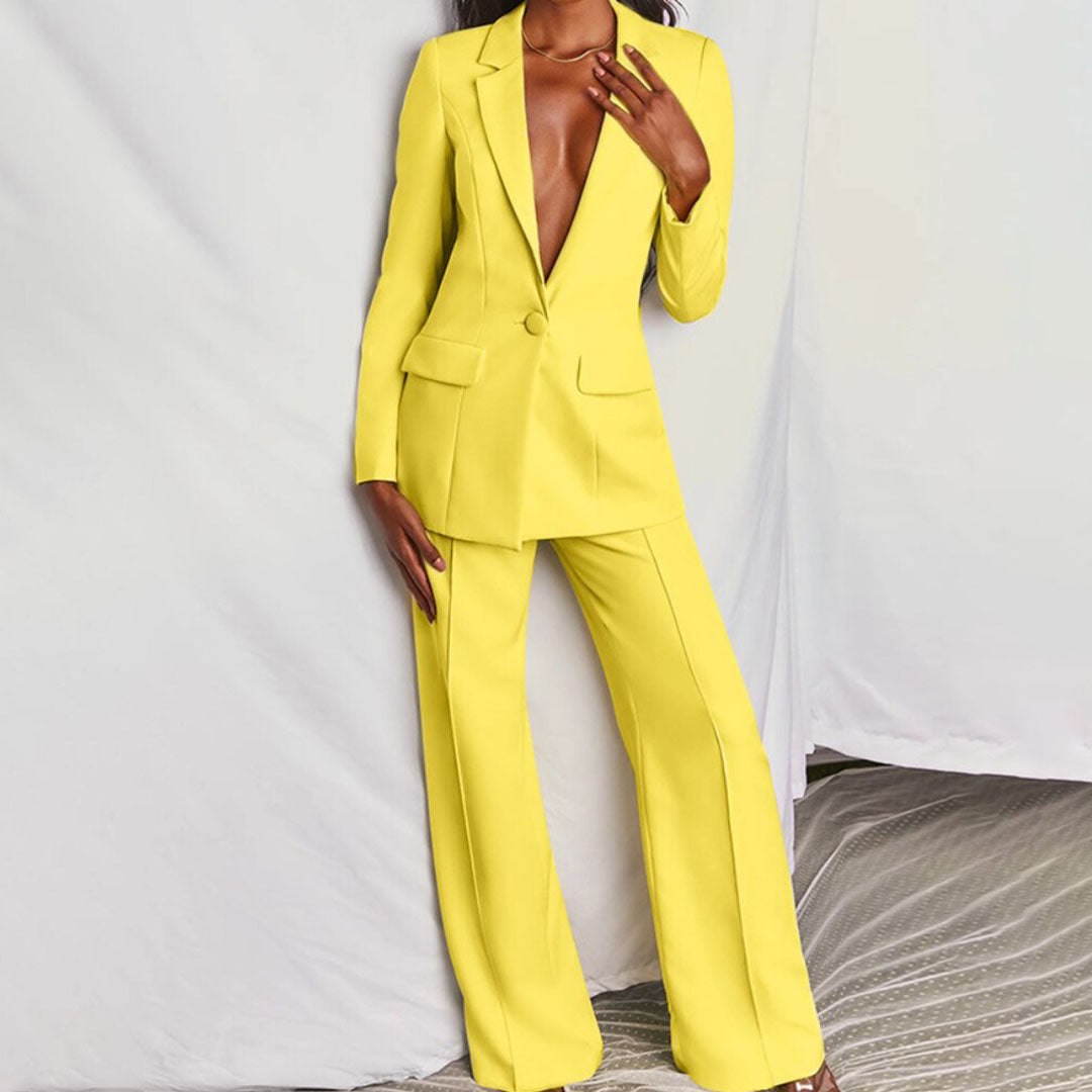 Aitana Ensemble Femme Blazer & Pantalon – Tenue Chic à Jambes Larges pour Bureau & Événements