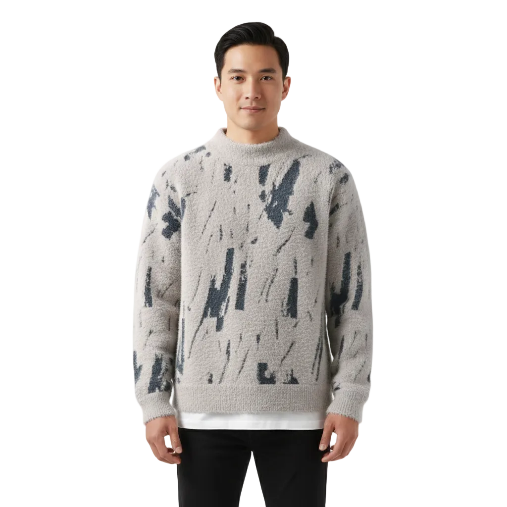 Zachary Pulover Bărbați Tricotat – Pulover Vintage din Lână Amestecată cu Model & Croială Lejeră