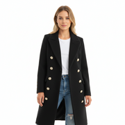 Zylah Manteau Long Femme – Manteau Élégant Boutonné avec Poches & Coupe Allongée