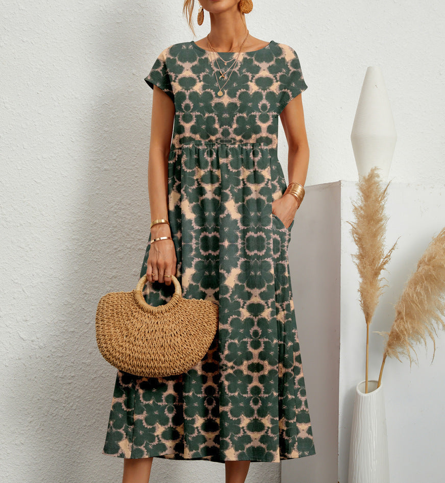 Robe Midi Femme Frances – Élégante Robe Fleurie en Tissu Respirant avec Coupe Féminine