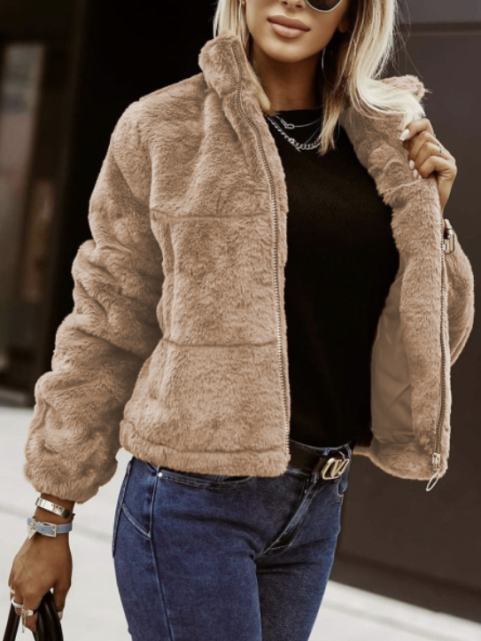 Terry Teddy Vest Woman – Soft Winter Coat with High Collar & Modern Zipped Cut
