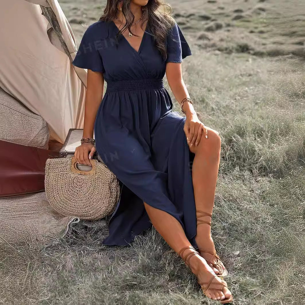 Vanessa Robe Maxi Femme – Longue Robe Noire avec Taille Smockée & Coupe Élégante et Fluide