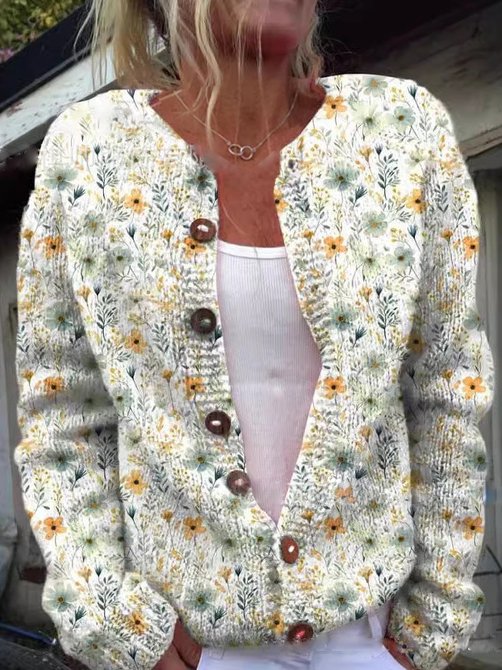 Braelynn Gilet Femme – Gilet à Motif Floral Élégant avec Col Rond Confortable