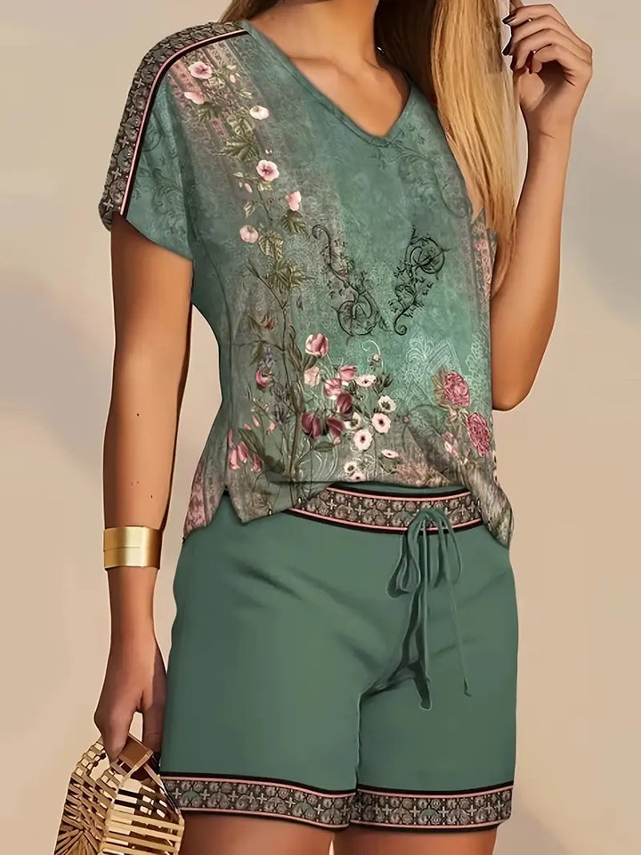 Skylar Ensemble Femme – Set Léger avec Short & Haut Imprimé Floral pour Look Estival Chic