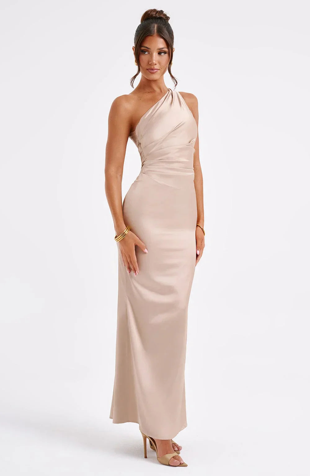 Clara Robe Longue en Satin Femme – Asymétrique, Cintrée & Élégance Minimaliste