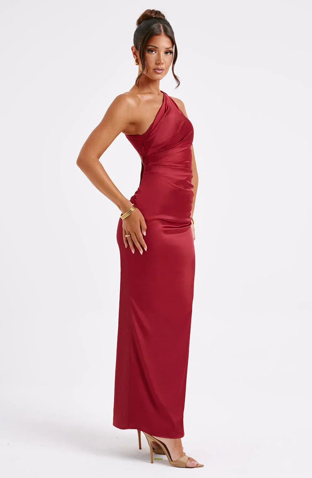 Clara Robe Longue en Satin Femme – Asymétrique, Cintrée & Élégance Minimaliste