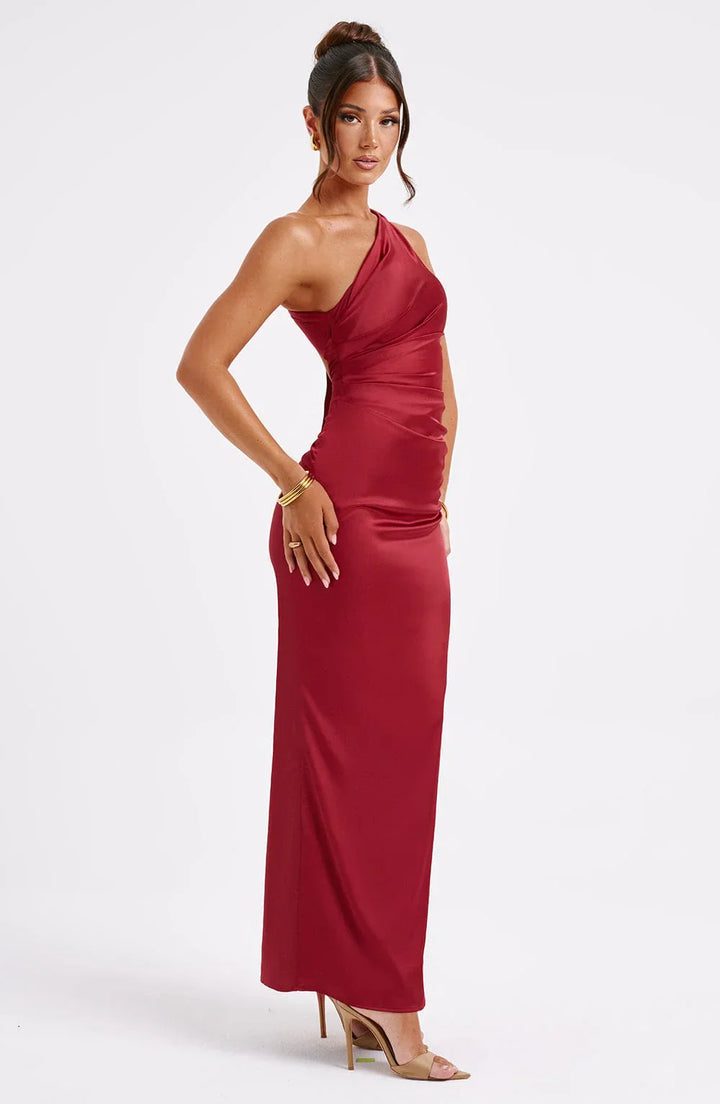 Clara Long Dress in Women's Satin - Eleganza asimmetrica, corrente e minimalista