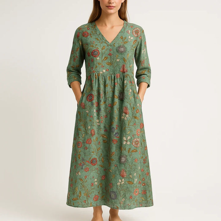 Mila Long Woman Dress - Stampa fiorita di cotone, eleganza bohémien e taglio arioso