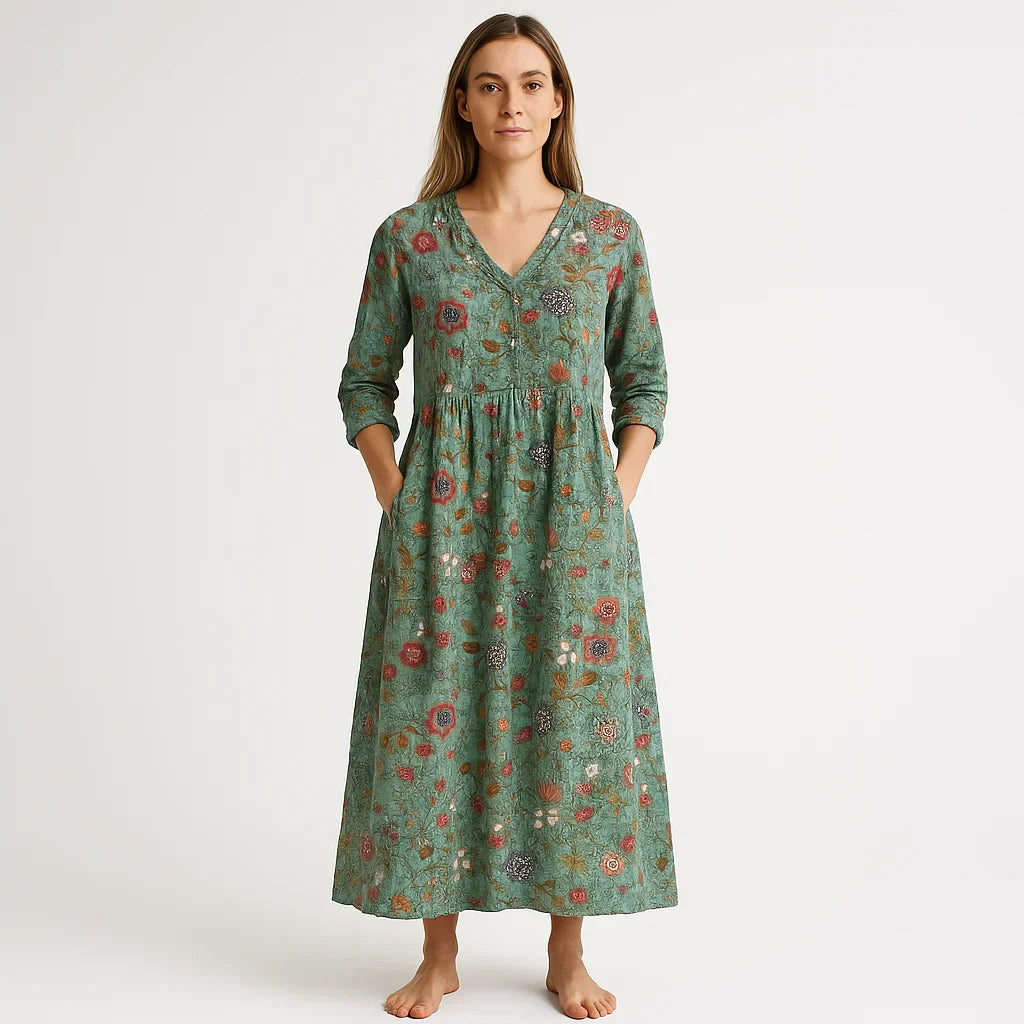 Vestido de mujer Long Mila - estampado florido de algodón, elegancia bohemia y corte aireado