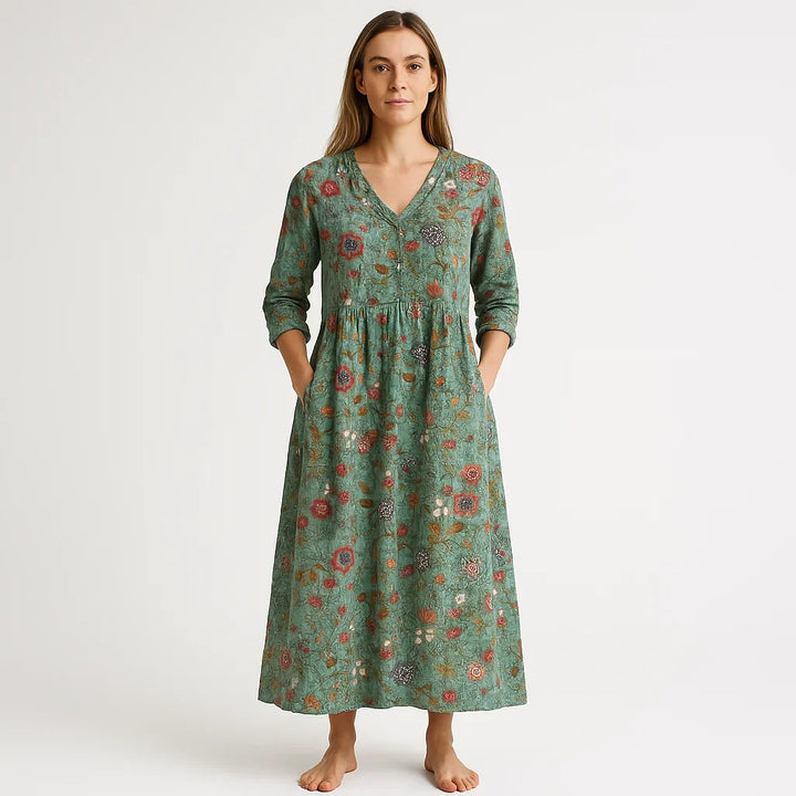 Mila Long Woman Dress - Stampa fiorita di cotone, eleganza bohémien e taglio arioso