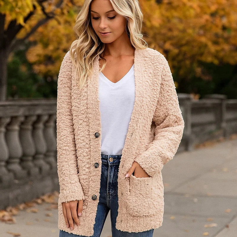 Milas Chaqueta de Felpa para Mujer – Chaleco Casual Suave Corte Informal con Bolsillos