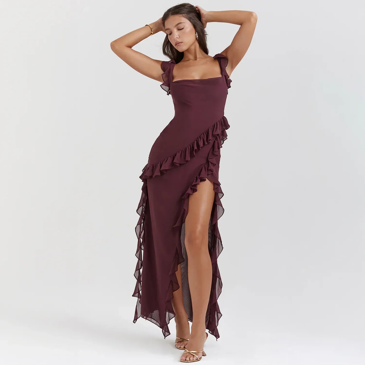 Vestido para mujeres Isabelle Maxi - Vestido de noche asimétrico con acabado de lujo y elegante corte