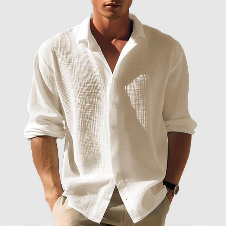 Camisa de verano para hombres de Daniel - Camisa de lino a rayas azules con mezcla de algodón y corte