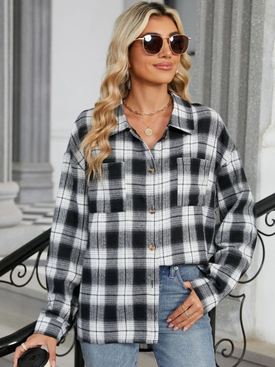 Ley Chemise Femme – Chemise à Carreaux Élégante à Manches Longues Style Décontracté Chic
