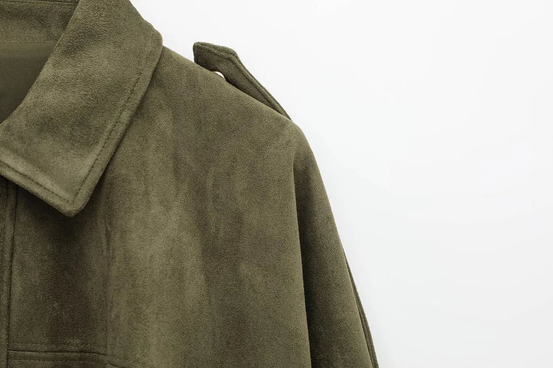 Isla Veste Femme en Daim – Blouson Oversize Élégant avec Coupe Moderne & Confort Doux