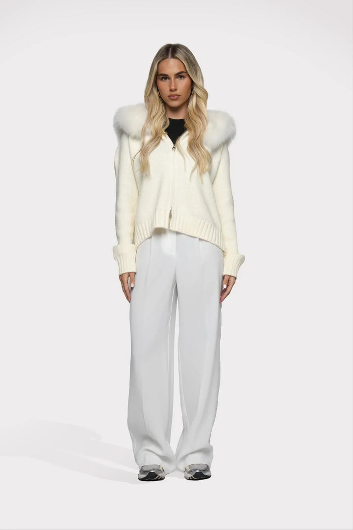 Janelle Veste Femme – Veste en Laine Élégante avec Capuche Doublée de Fourrure