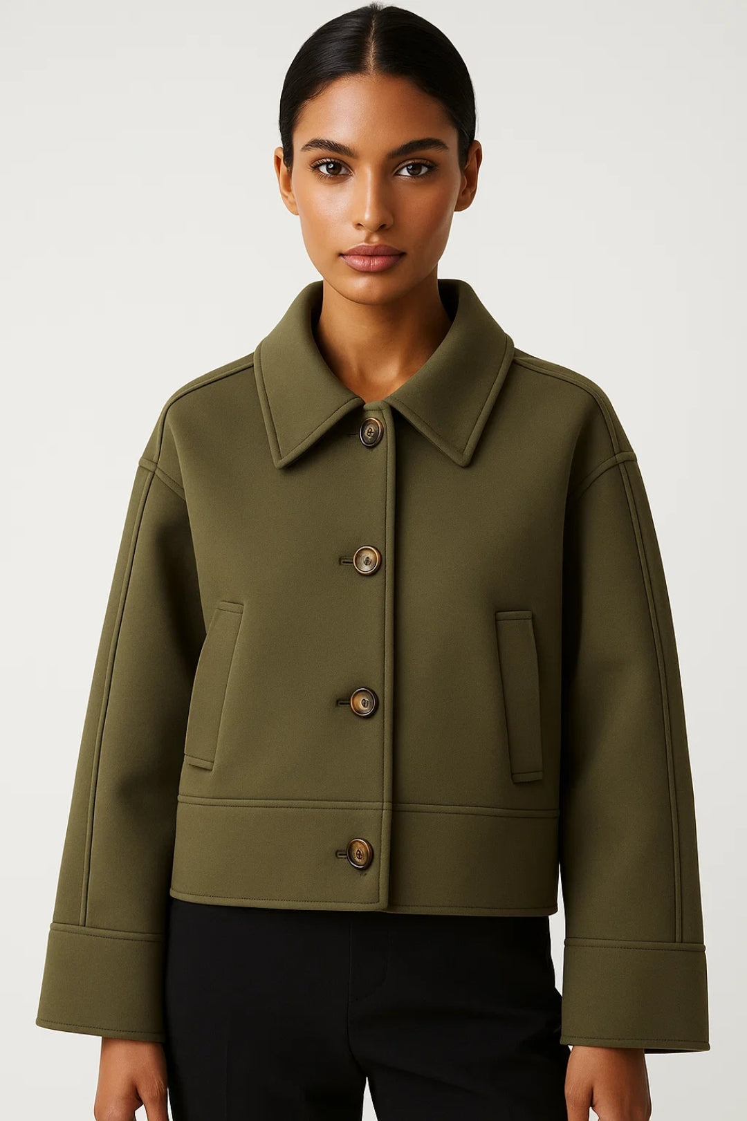 Eloisa Women's Oversize Jacket – Short Structured Buttoned Jacket with Minimalist Style