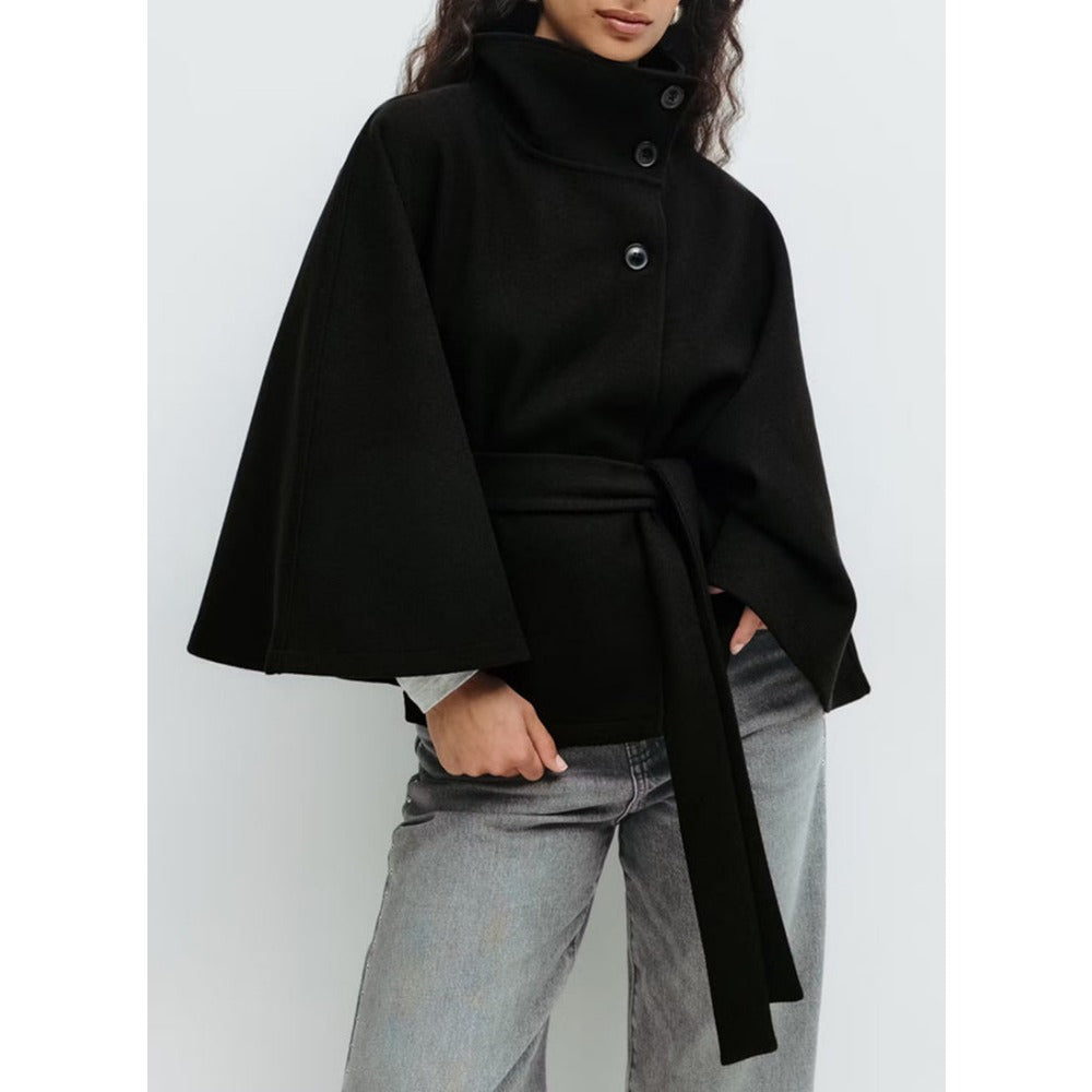 Charlotte Manteau Cape Donna – Collo Alto & Cintura Regolabile per Eleganza e Calore Invernale