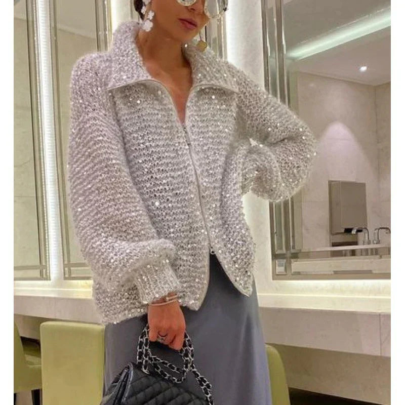 Sol Cardigan Femme – Gilet Élégant à Paillettes Confortable & Sophistiqué