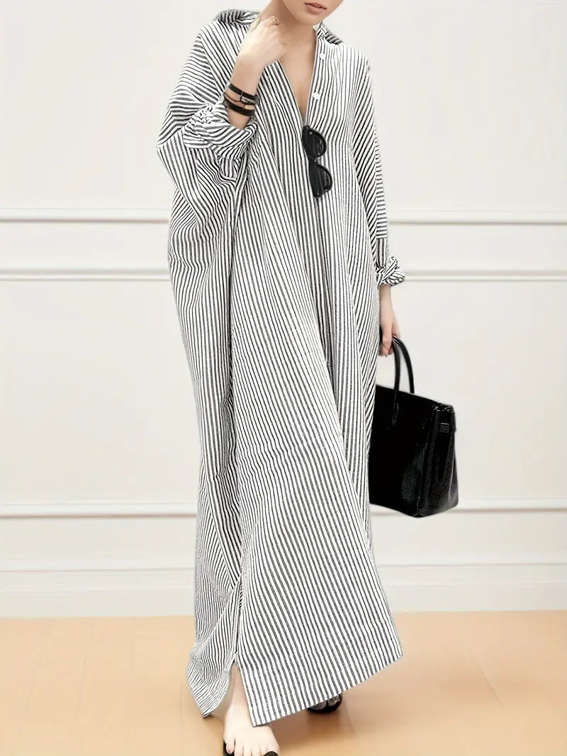 Genevieve Robe Maxi Femme – Robe d'Été Oversize à Rayures avec Look Chic Minimaliste