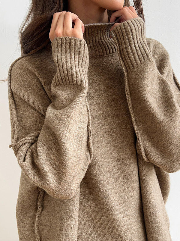 Aria Ensemble Loungewear Dame – Sæt Blødt Strik med Høj Hals & Vide Bukser