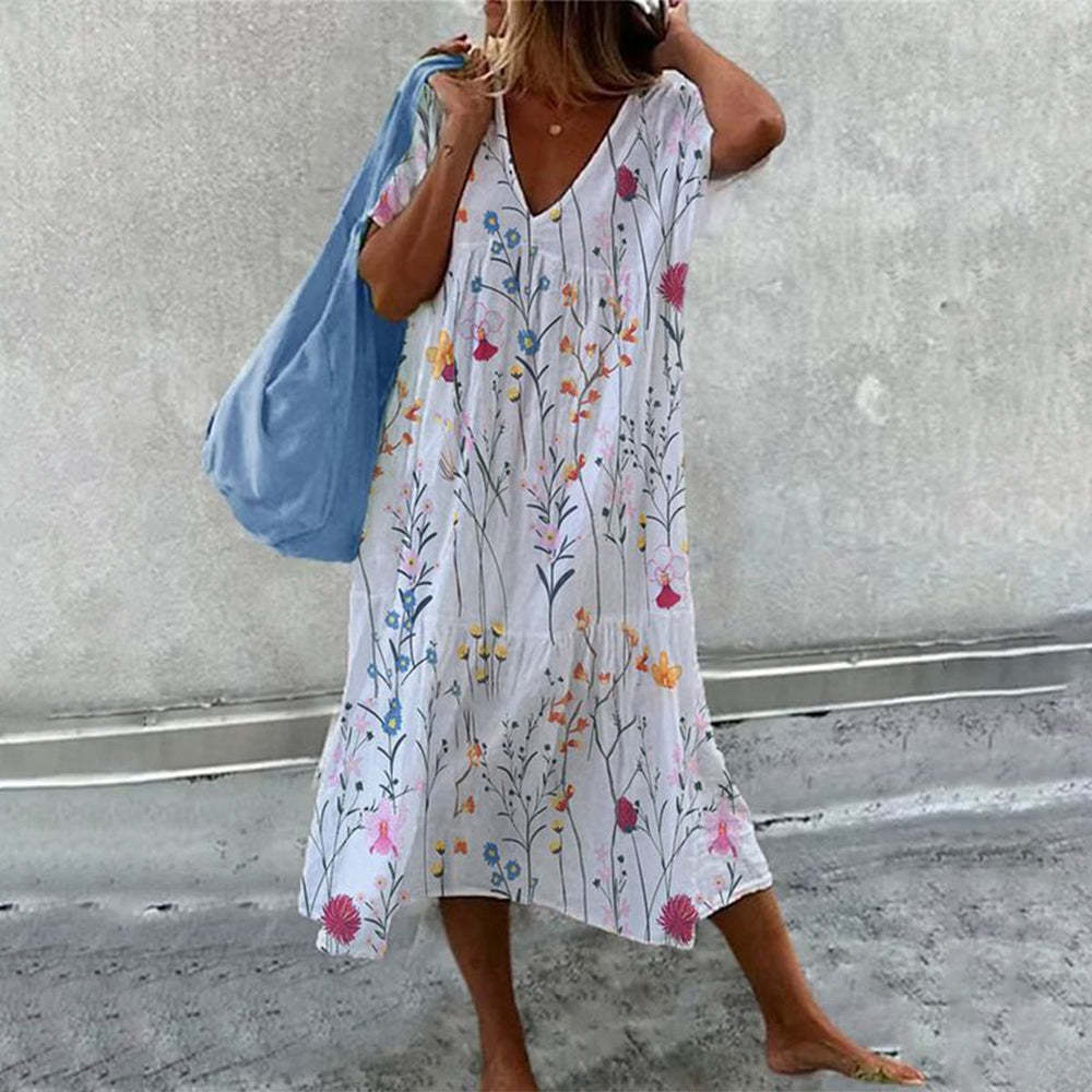 April Robe Maxi Femme – Imprimé Fleuri en Coton, Coupe Aérienne & Ample en A-Ligne