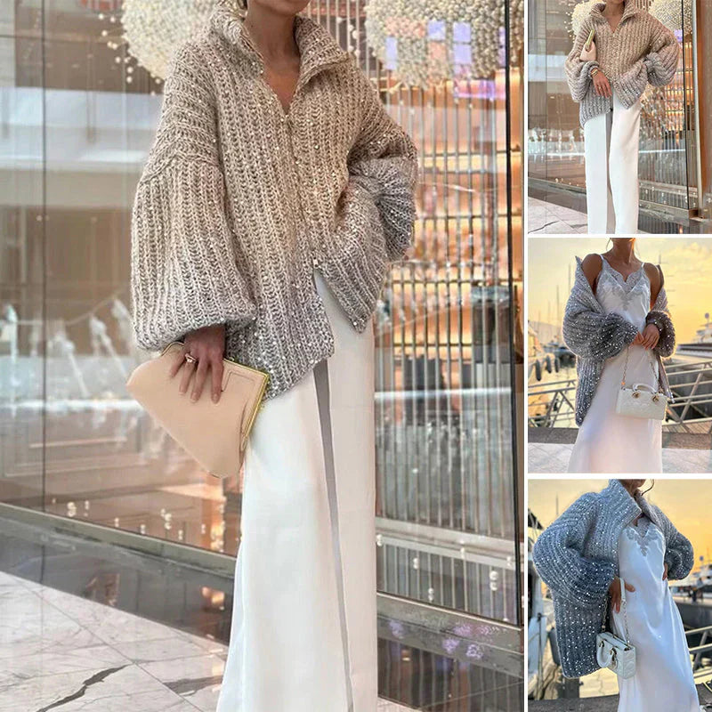 Sol Cardigan Femme – Gilet Élégant à Paillettes Confortable & Sophistiqué