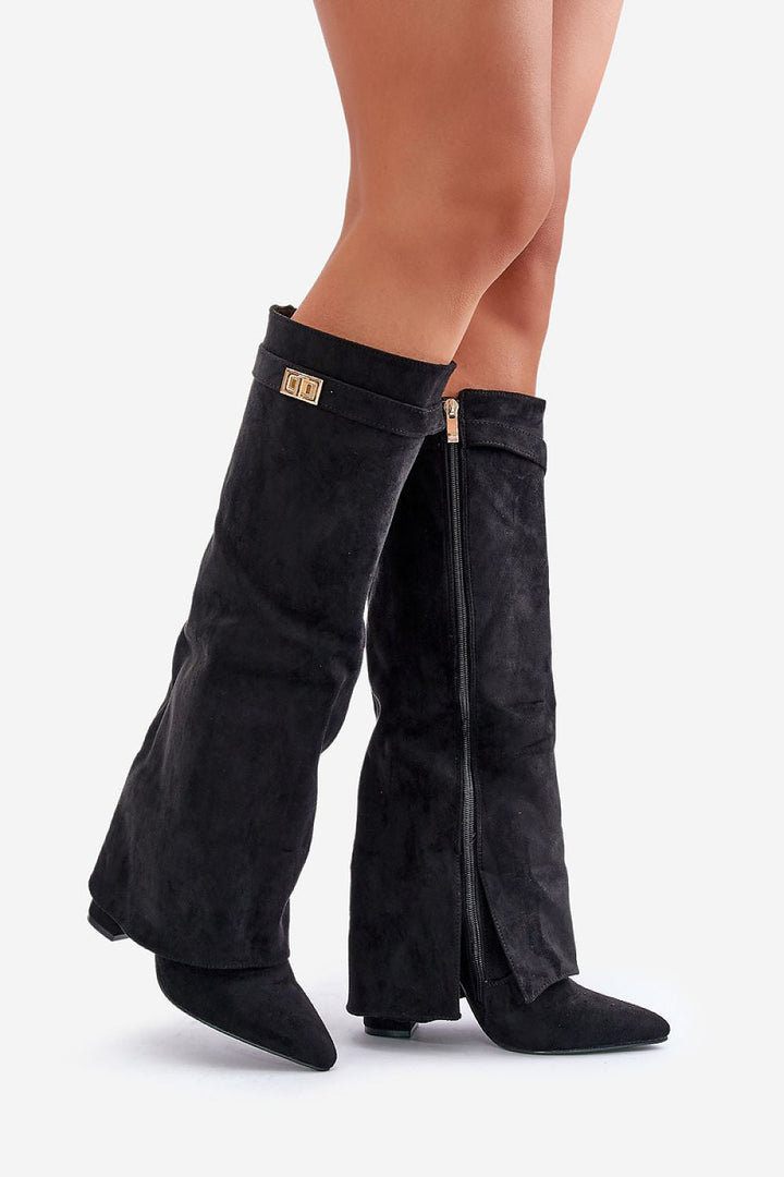 Amélie Bottes Hautes – Bottes en Suédine Noire avec Bout Pointu & Détails Élégants