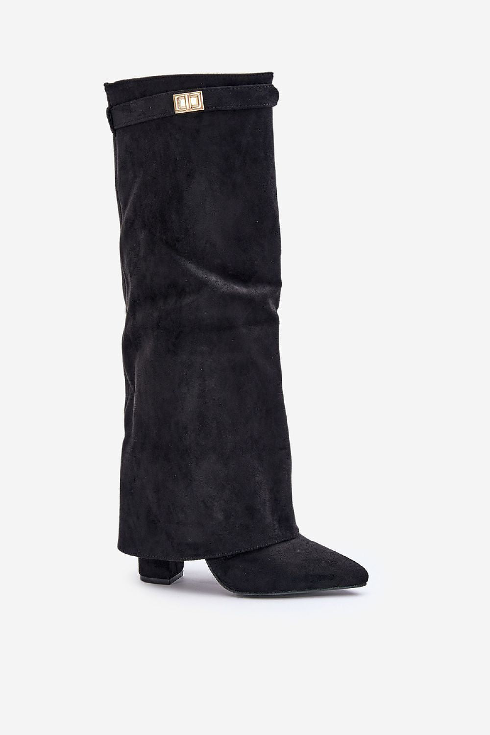 Amélie High Boots – Black Suede Boots with Pointed Toe & Elegant Details