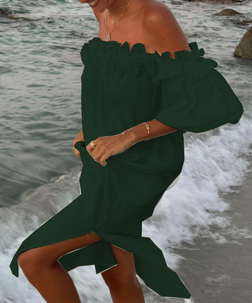 Valentina Máximo Vestido para mujeres - Tablero de vestimenta Boho Algodón desnudo con volantes y bardot