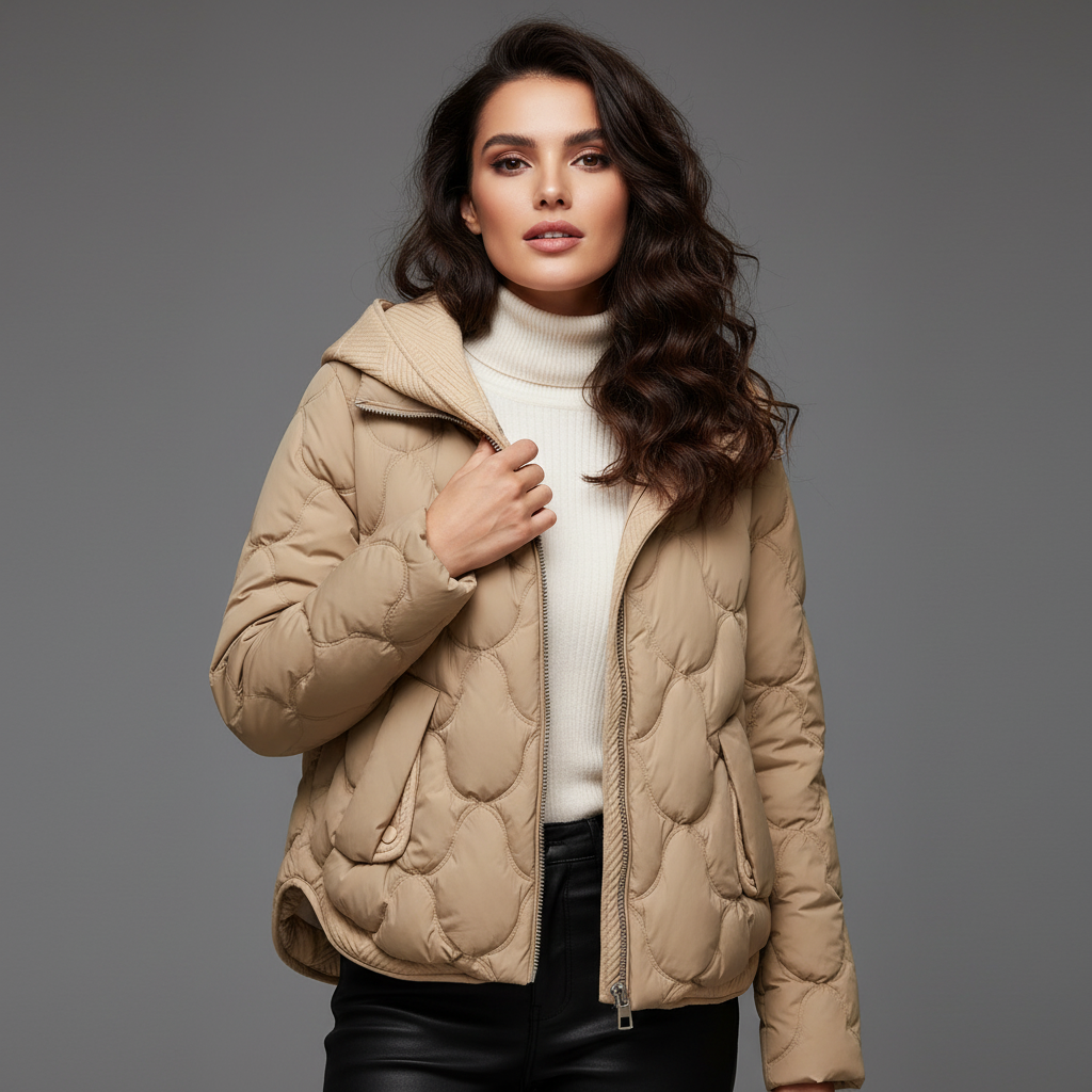 Oline Doudoune Courte Femme – Veste Matelassée Élégante avec Capuche & Fermeture Zippée