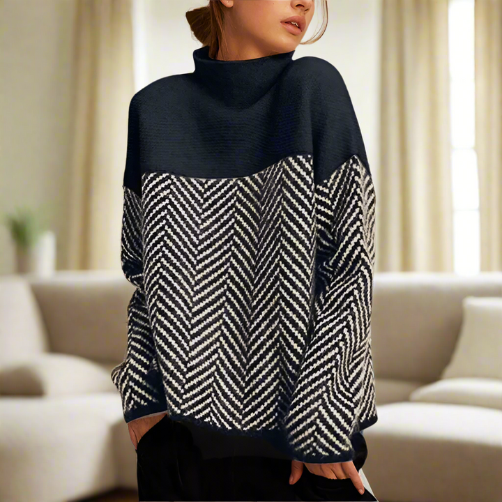 Stella Femme Pull Col Roulé – Pull Chaud à Motif Chevron Élégant & Confortable pour Hiver